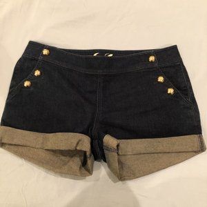 Juicy Couture Dark Blue Jean Shorts with Gold Buttons Size 29